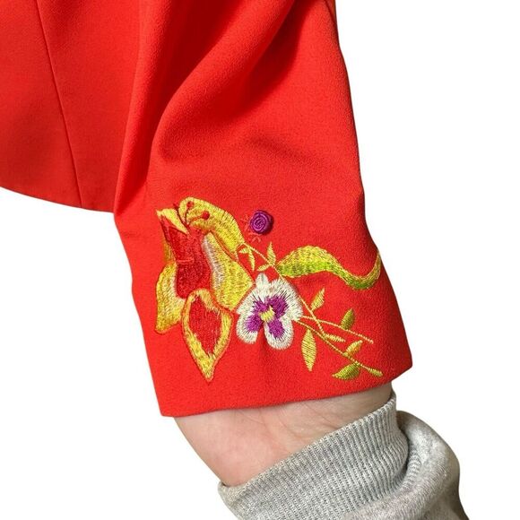 John Meyer Norwich Bright Orange Floral Embroidered Vintage Lined Blazer Sz 14 - Picture 5 of 12